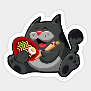 Black Cat eating Ramen Noodles Sticker